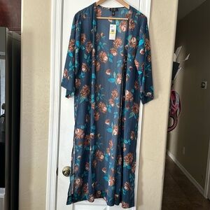 Jessica Simpson Women’s Med Blue Brown Floral Beau Femme Blakely Beach cover up